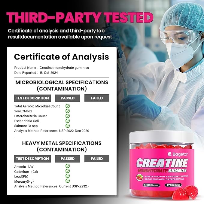 Creatine Monohydrate Gummies 5000mg for Men & Women, Gomitas de Creatina 5g Creatine Monohydrate,0g Sugar Chewables Creatine Pre-Workout for Muscle Strength, Vegan (Strawberry 2)