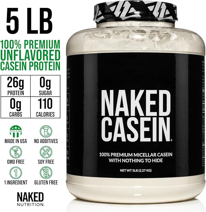 NAKED Casein - 5Lb Micellar Casein Protein Powder - Bulk, GMO-Free, Gluten Free, Soy Free, Preservative Free - Stimulate Muscle Growth - Enhance Recovery - 76 Servings