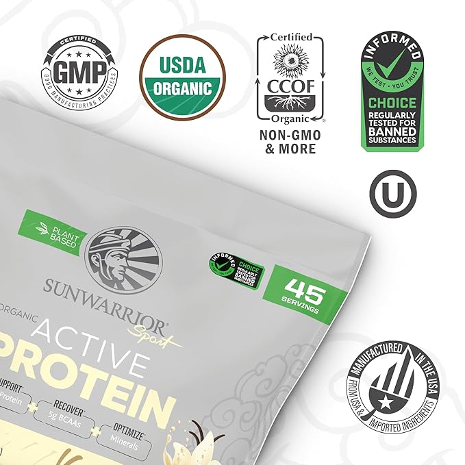 Sunwarrior Vegan Protein Powder USDA Organic Blend | Plant-Based BCAA Sugar, Gluten, Dairy Free Non-GMO | Vanilla 4.96lbs | Sport Active