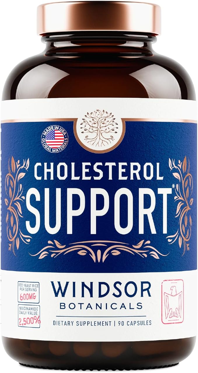 WINDSOR BOTANICALS Cholesterol Supplements - Citrus Bergamot, Niacin, Red Yeast Rice, Berberine, Aronia Berry Extract to Support Normal HDL and LDL Cholesterol Levels - 90 Vegan, Non-GMO Capsules