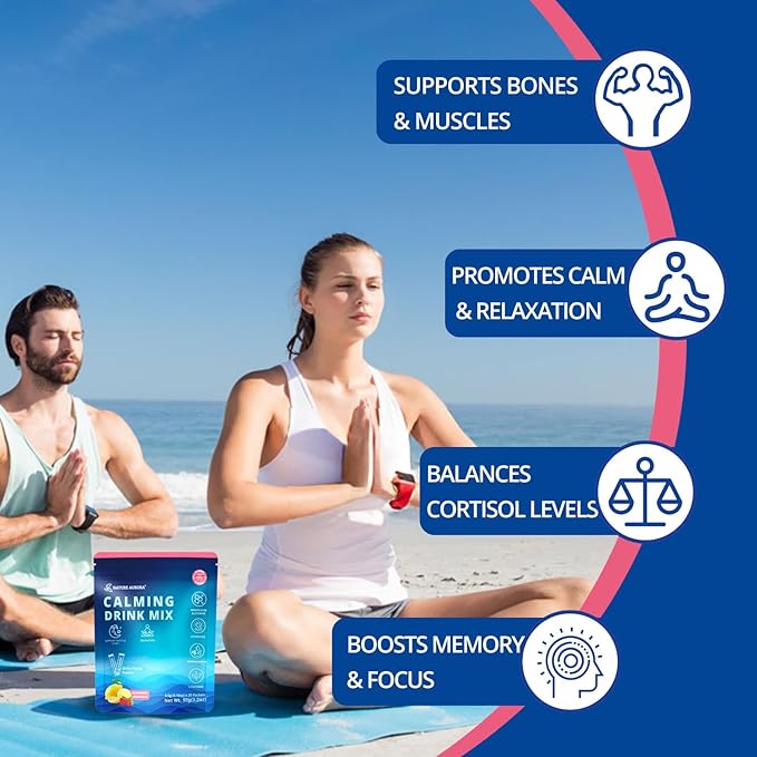 Powdered Drink Mix Calm - Adaptogenic Drink Mix with Magnesium Glycinate, Ashwagandha, Vitamin D, L-Theanine - Sleep Aid, Calm, Relax & Focus - Vegan, No Sugar- Raspberry Lemonade - 20 Sticks