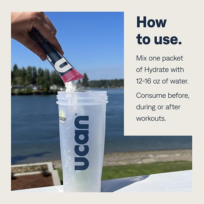 UCAN Hydrate Electrolyte Drink Mix (Lemon-Lime, 12 Stickpacks) Sugar-Free, Keto-Friendly, Vegan, Non-GMO, Gluten-Free Electrolyte Powder with Potassium & Magnesium for Runners & Athletes