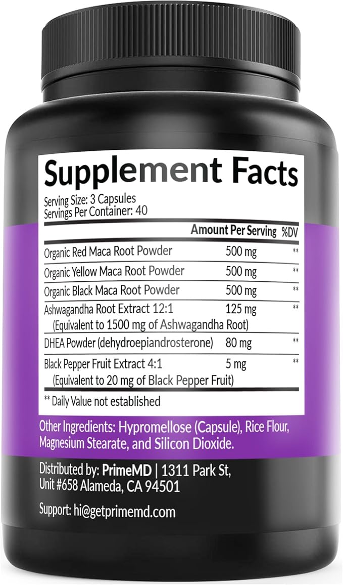 6-in-1 Organic Maca Root Ashwagandha Capsules 1710mg with DHEA and Black Pepper Fruit Extract for Women and Men - Black Maca Supplement for Stamina, Bone and Mood Support Supplement, 120ct (Pack of 2)