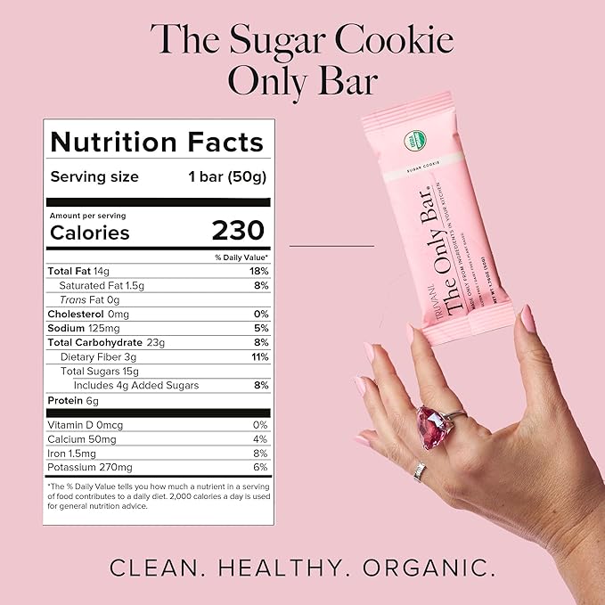 Truvani Plant Based Snack Bars | Sugar Cookie 1 Pack | 6g Protein | USDA Organic and Vegan | The Only Bar | Dairy, Soy, and Gluten Free | Individually Wrapped