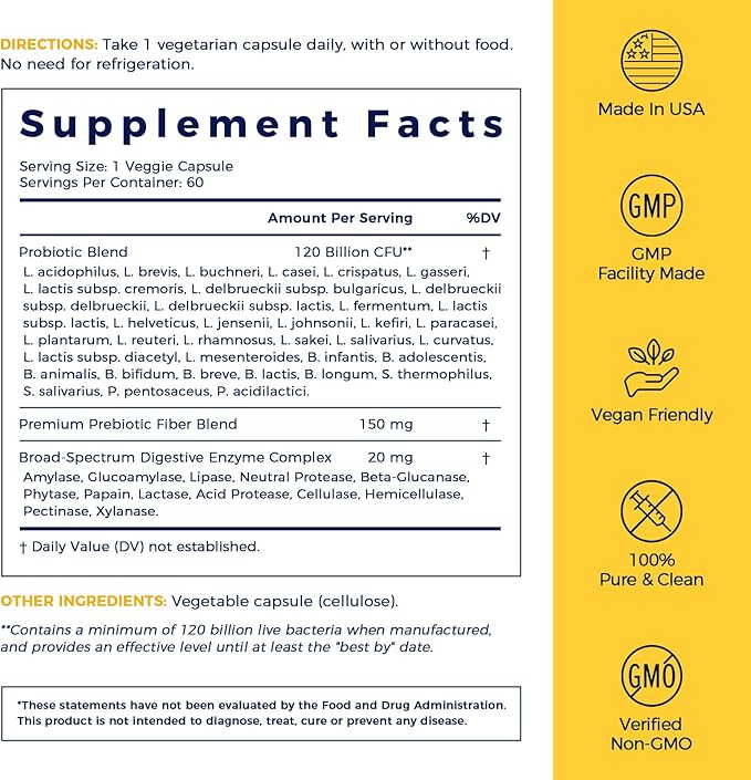NewRhythm Probiotics 120 Billion CFU 36 Strains, 3-in-1 Probiotics for Digestive Health & Immune Support with Prebiotics & Enzymes, Probioticos for Women & Men, Targeted Release, 60 Veggie Caps
