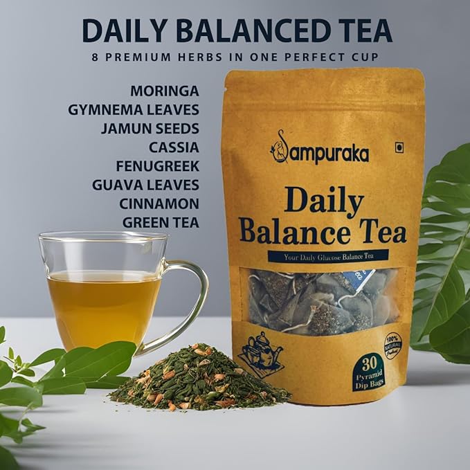 Daily Balance Tea - Natural Herbal Tea with Moringa, Gymnema, Jamun seeds, Cassia, Fenugreek, Guava leaves, Cinnamon - 30 Pyramid bags (2)