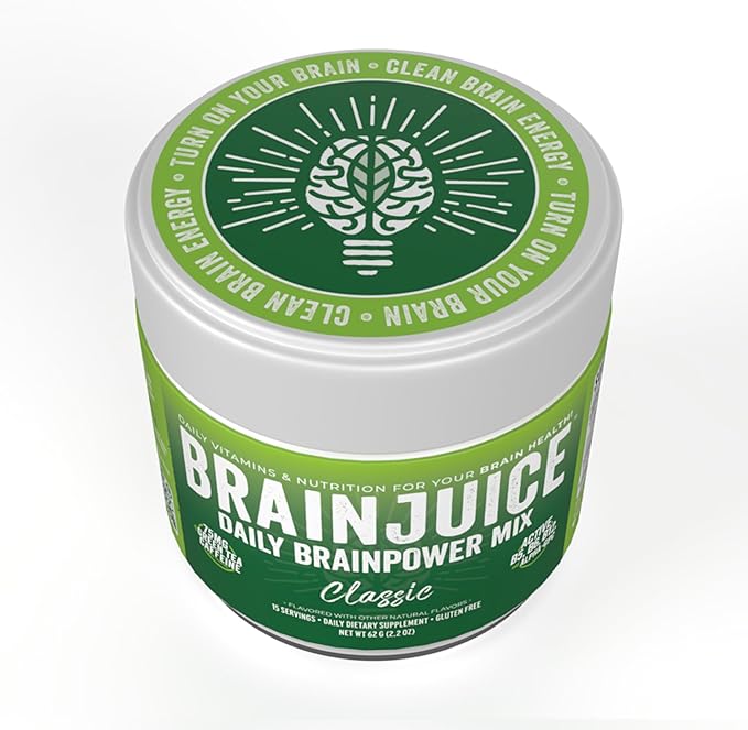 BrainJuice Nootropics Brain Support Supplement, Gluten Free Powder for Energy and Focus, Drink Mix with L Theanine, Alpha GPC, Vitamin B, Organic Green Tea Extract Caffeine, Classic, 15 Servings