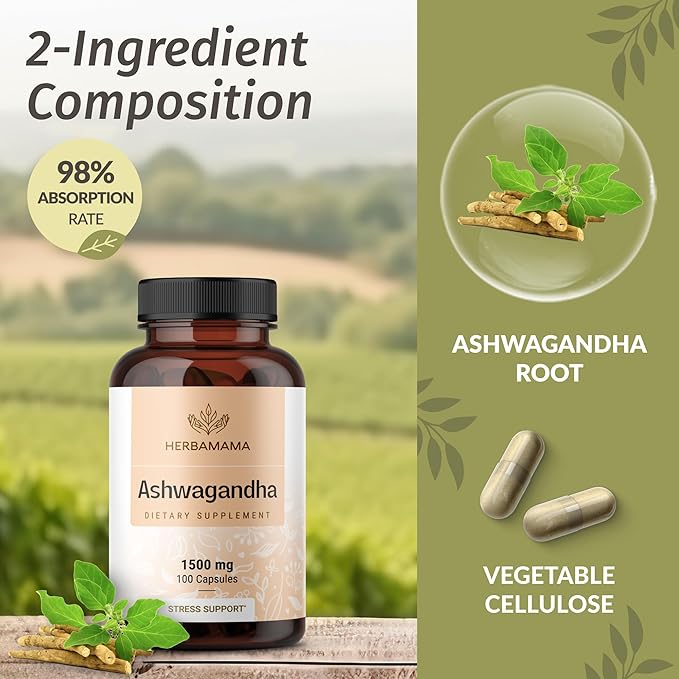 HERBAMAMA Rhodiola Rosea and Ashwagandha Kit - Bundle of 1000 mg Rhodiola Rosea Capsules &1500 mg Ashwagandha Root Capsules - Vegan, Non-GMO, Gelatin-Free - 2 Pack