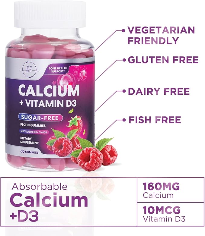 Sugar-Free Calcium Supplements for Women + 400 IU Vitamin D3 - Calcium Chews Gummy for Bone & Immune Support, Supports Teeth & Bone Strength, Chewable Calcium Supplement for Women & Men - 60 Gummies