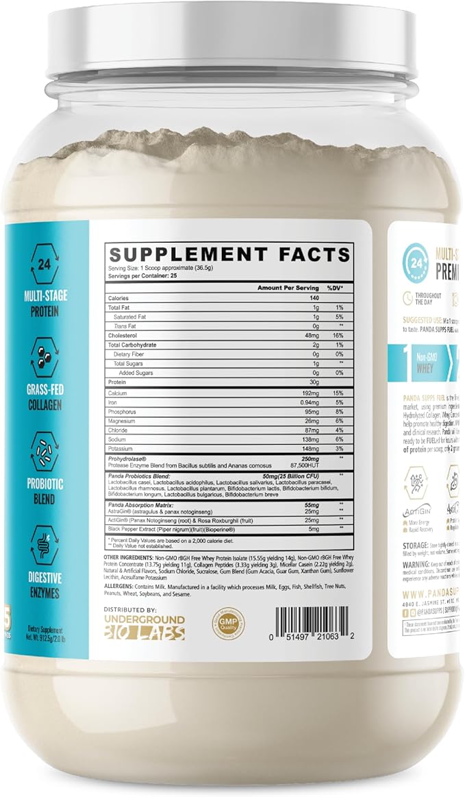 Panda Fuel Premium Protein Non-GMO Whey,Hydrolyzed Collagen,Casein,Probiotics,Digestive Enzymes, Keto Friendly,Time Release, 25 Servings (Fruity Cereal)