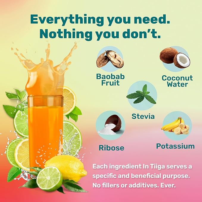 Tiiga 2-in-1 Gut Health + Hydration Drink Mix – Natural Debloat Formula with 75%+ Baobab & Coconut Water. High in Antioxidants, Prebiotics, Zero Added Sugar, Supports Digestion, Energy & Helps Debloat