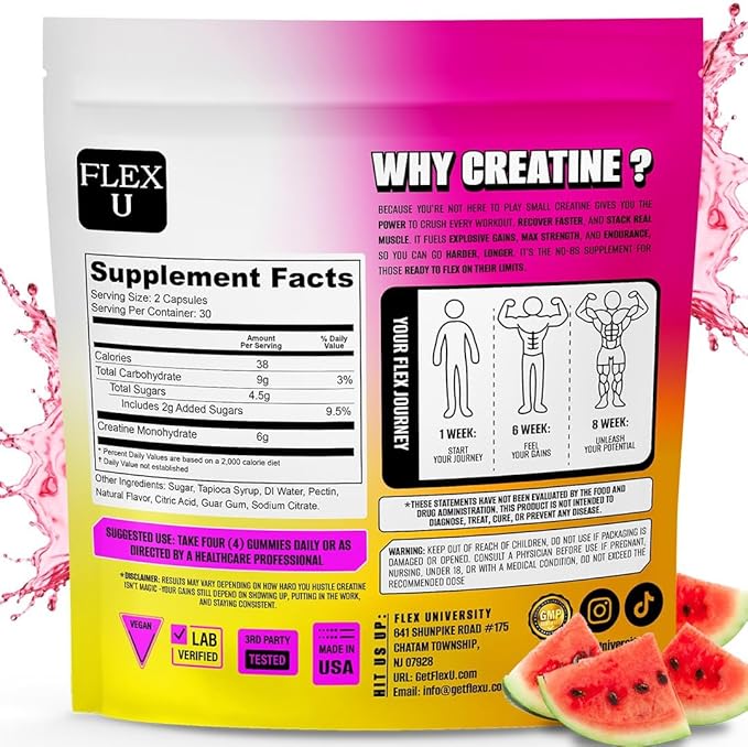 (6g) Creatine Monohydrate Gummies Men Women for Pre Workout Energy Muscle Growth Gym Gains Recovery, Preworkout Protein Chews Creatina Gomitas, Body Builder Focus Supplement Vitamin (Vegan | 120 Ct)