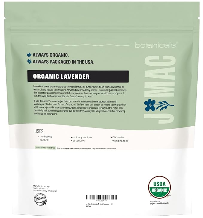 J MAC BOTANICALS, Organic Lavender Buds (16 oz, 1 Pound Bag) Bulk, Dried Flowers, Flower