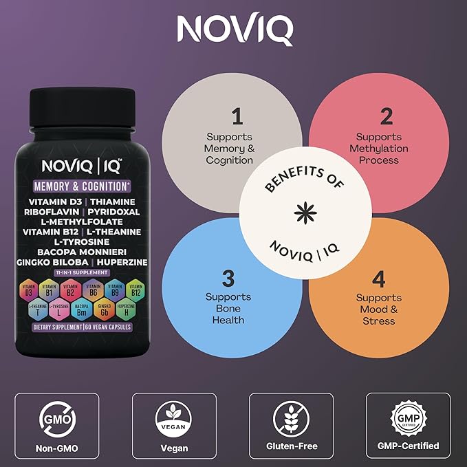 11-in-1 Nootropic Supplement: Supports Memory & Cognition - 100mg Ginkgo 150mg Bacopa 300mcg Huperzine 200mg L-Theanine 150mg L-Tyrosine & Bioactive B-Complex w/ 5-MTHF - 1,100mg+ Serving - 60 Count