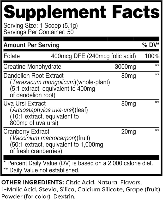 Pump-It-Up Creatine (50 Servings, Blueberry Pomegranate) - Creatine Monohydrate with Dandelion, Uva Ursi, & Cranberry Extract