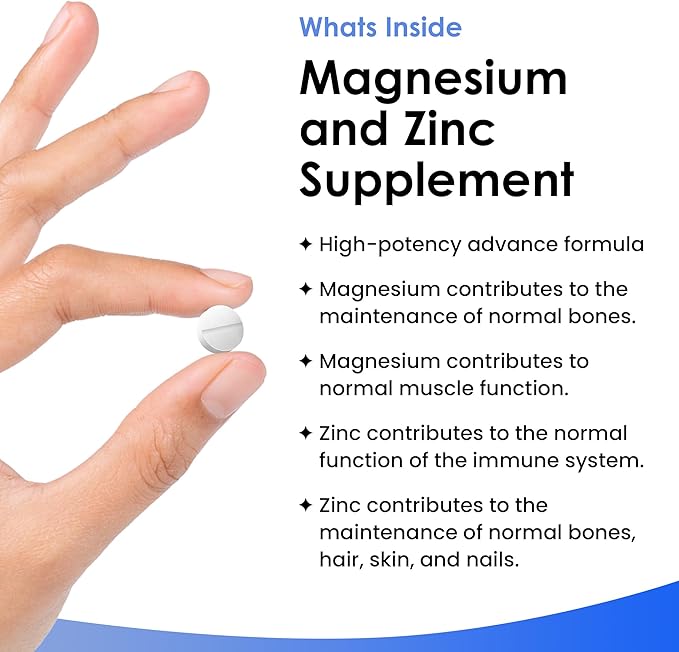 Magnesium Supplement Magnesium and Zinc Supplement (6 Months Supply) High Absorbency Magnesium & Zinc - Muscle Bones & Healthy Immune Function - Vegan, Non-GMO, Gluten-Free - 365 Small Tablets