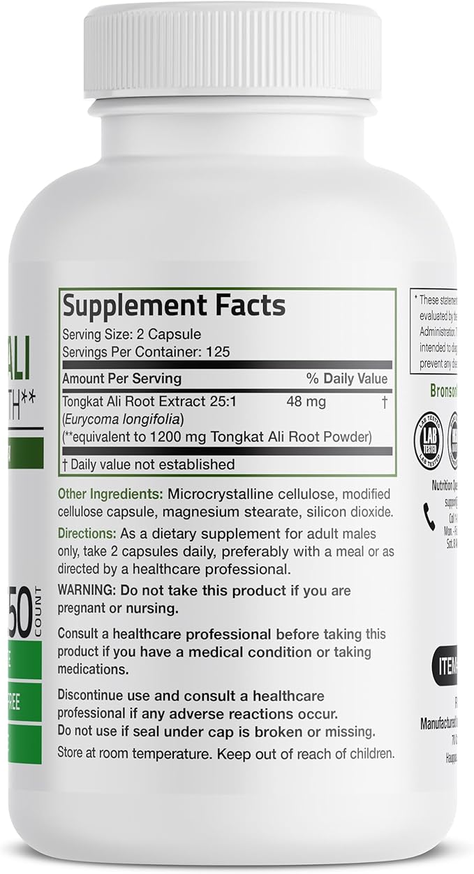 Bronson Longjack Tongkat Ali Extra Strength, 250 Vegetarian Capsules