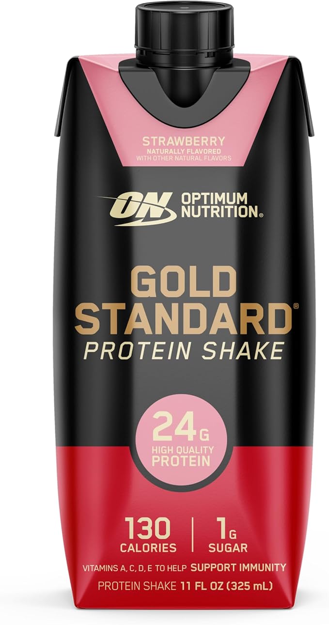 Optimum Nutrition Gold Standard Protein Shake, 24g Protein, Ready to Drink Protein Drinks, Strawberry, 11 Fl Oz, 12 Count (Pack of 1) (Packaging May Vary)