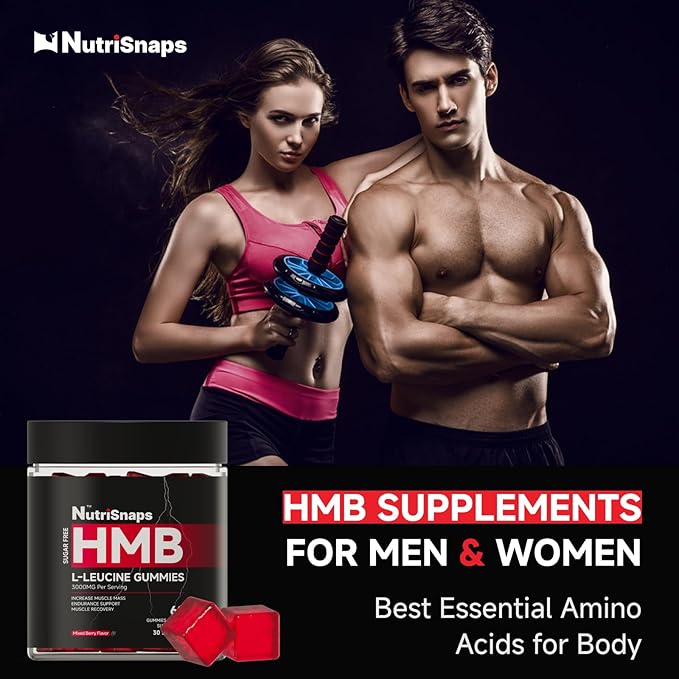 Sugar Free HMB and Leucine Gummies, HMB and Leucine Amino Acid Supplements for Men Women, with CoQ10, Rhodiola Rosea for Muscle Growth and Fast Workout Recovery, Vegan, Mixberry Flavor, 30 Servings