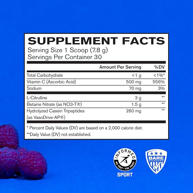 BARE PERFORMANCE NUTRITION, BPN Endo Pump Pre-Workout Muscle Pump Enhancer, Increased Blood Flow/Oxygen Transport to Muscles, Blue Raspberry