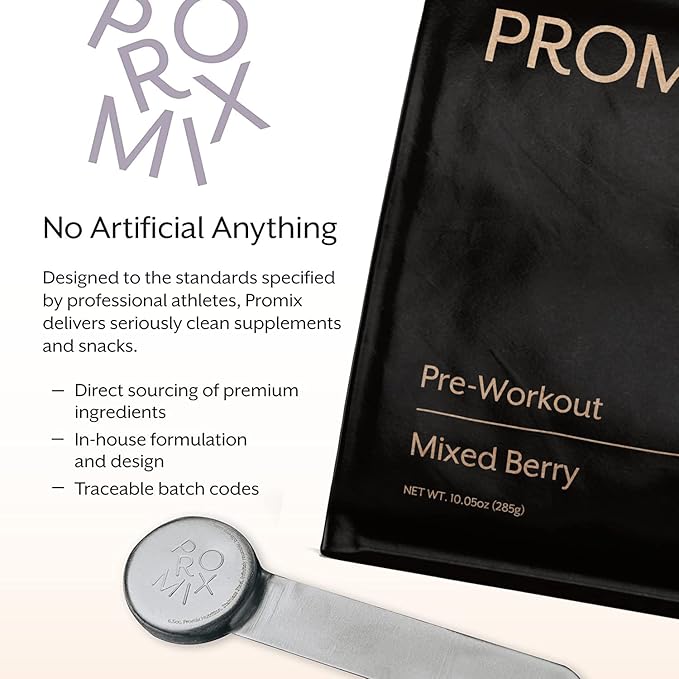 Promix Pre-Workout Powder, Mixed Berry - Maximize Focus & Performance - Helps Muscle Gain, Endurance & Enhanced Energy - Vitamin B12, Caffeine, Beta-Alanine & L-Tyrsosine - Gluten & Dairy-Free