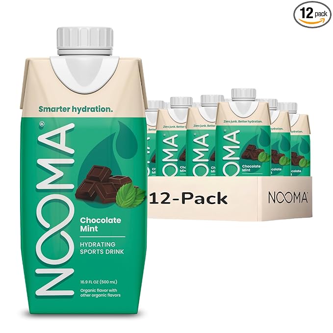 NOOMA - Hydrating Sports Drink - Electrolyte Drink with Organic Coconut Water - Organic & No Added Sugars - Rapid Hydration - 30 Calories & 505mg Electrolytes - Chocolate Mint - 12 Pack (16.9oz each)
