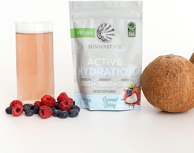 Sunwarrior Vegan Hydration Blend Electrolyes Supplement | Elderberry Coconut Water Real Salt Soy Free Sugar Free Synthetic Free Gluten Free Dairy Free | Coconut Berry 30 Servings | Active Hydration
