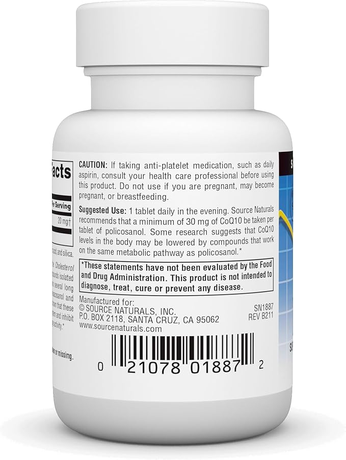 Source Naturals Policosanol, Support for Cardiovascular Health*, 20 mg - 60 Tablets
