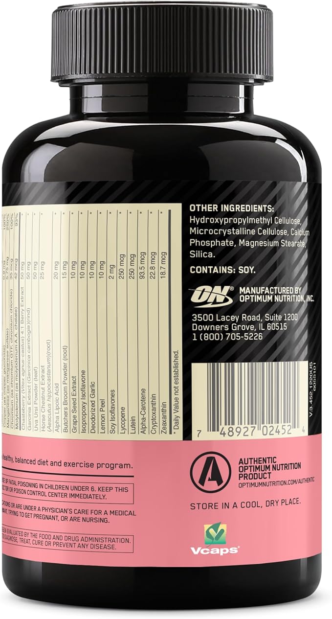 Optimum Nutrition Opti-Women, Vitamin C, Zinc and Vitamin D for Immune Support Womens Daily Multivitamin Supplement with Iron, Capsules, 120 Count