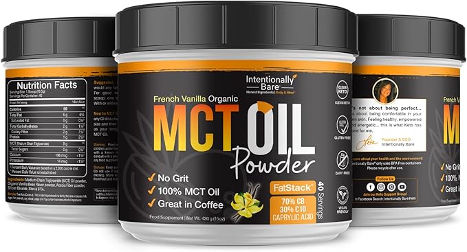 Intentionally Bare MCT Oil Powder French Vanilla MCT Coffee Creamer - C8 MCT Oil Powder for Energy & Metabolism - No Grit Keto Energy Blend Excellent in Baking, Shakes & Creamer for Coffee - 40 Ser