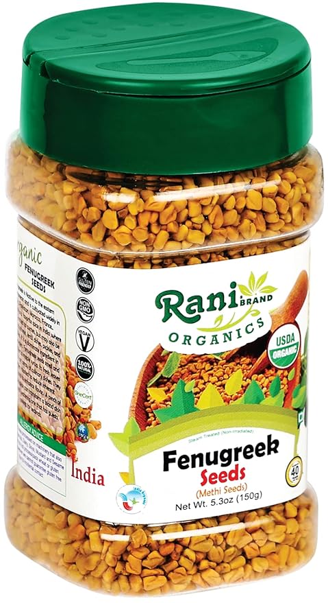 Rani Organic Fenugreek (Methi) Seeds Whole 5.29oz (150g) PET Jar, Trigonella Foenum Graecum ~ All Natural | Vegan | Gluten Friendly | NON-GMO | Indian Origin | USDA Certified Organic