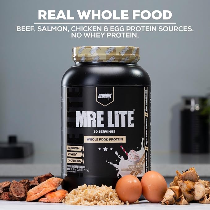 REDCON1 MRE Lite Whole Food Protein Powder, Blueberry Cobbler - Low Carb & Whey Free Meal Replacement with Animal Protein Blends - Easy to Digest Supplement Made with MCT Oils (30 Servings)