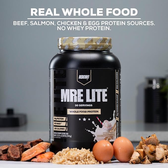 REDCON1 MRE Lite Whole Food Protein Powder, Oatmeal Chocolate Chip - Low Carb & Whey Free Meal Replacement with Animal Protein Blends - Easy to Digest Supplement Made with MCT Oils (30 Servings)