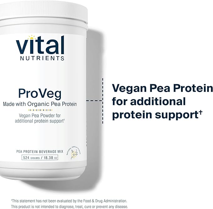 Vital Nutrients ProVeg Organic Pea Protein 524g | Vegan Pea Protein Powder | 23g Protein per Serving | Natural Vanilla Flavor | Gluten, Dairy, Soy Free | Non-GMO | 16 Servings