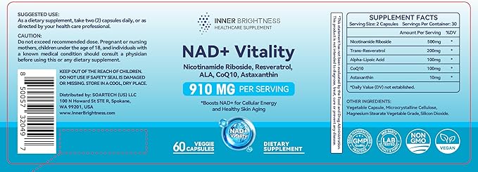 NAD+ Supplement for Women, with 900MG Nicotinamide Riboside (NR), Resveratrol, CoQ10, Alpha-Lipoic Acid, Astaxanthin - Supports Cellular Energy & Repair, Healthy Aging - 60 Vegetarian Capsules