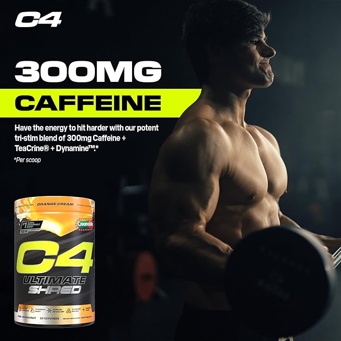 Cellucor C4 Ultimate Shred Pre Workout Powder, Metabolism Supplement with Cayenne Extract+300mg Caffeine+TeaCrine+Dynamine - Orange Creamsicle, 20 Servings