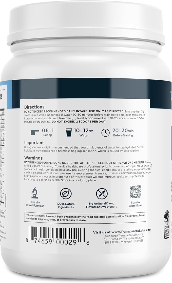 Transparent Labs Bulk Pre Workout Powder - Naturally Sweetened Advanced Pre-Workout Formula for Muscle Building and Strength - 30 Servings, Tropical Punch