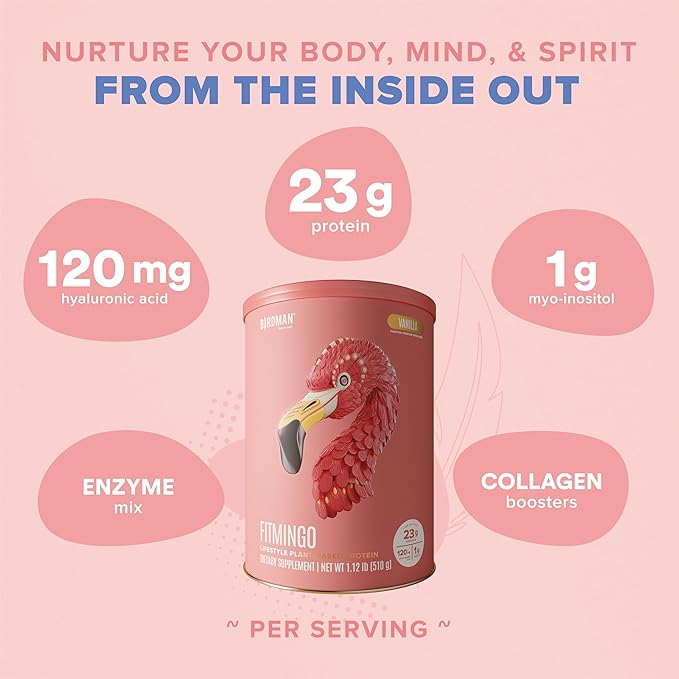 Fitmingo Vegan Protein Powder with Inositol, Collagen Boosters, Hyaluronic Acid and Vitamins | Low Carb, Dairy Free, Low Calorie | 23g Plant Based Vanilla Protein Powder with Myo-Inositol