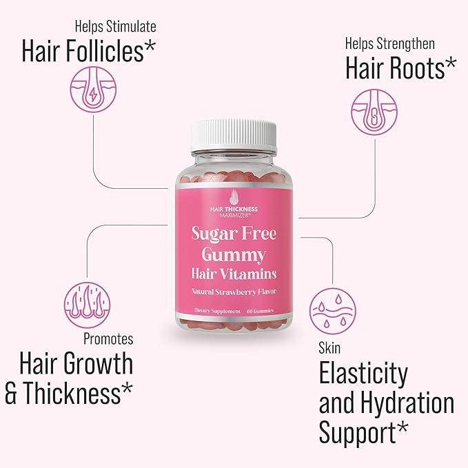Plant-Based Sugar Free Hair Skin and Nails Gummy Vitamins. Delicious Gummies for Women and Men. with Biotin & Zinc for Healthier, Fuller-Looking Hair, Skin, and Nails. Strawberry-Flavored, Vegetarian