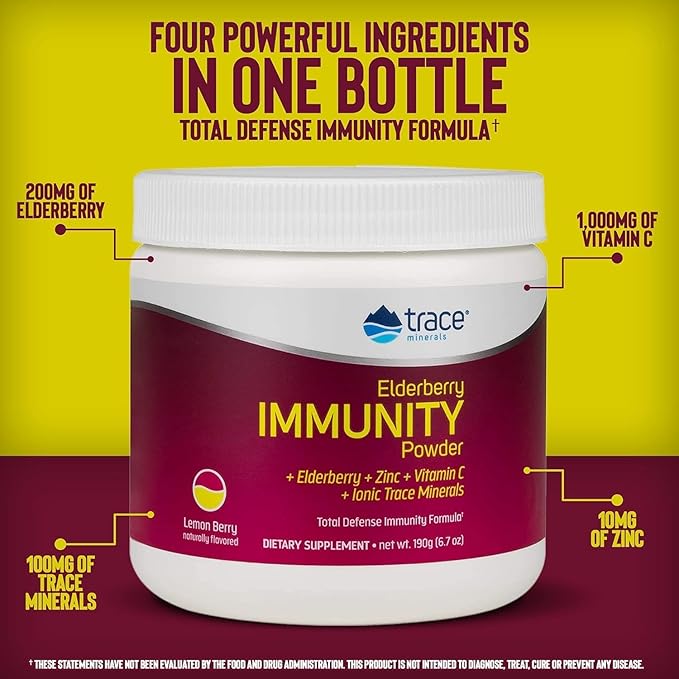 Trace Minerals Elderberry Immunity - Health Support Drink Supplement with Elderberry - Antioxidant Supplement to Support Cell Integrity & Heart Health - Lemon Berry, 6.7 oz (50 Servings)