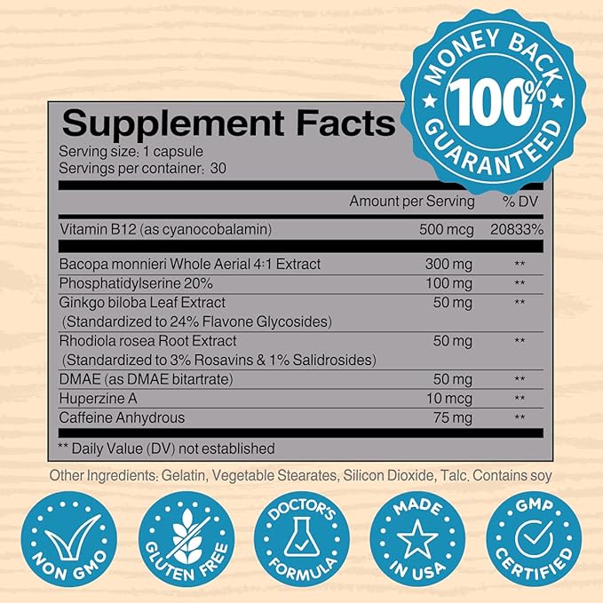 Brain Supplement for Focus, Memory, Clarity, Energy Work as Caffeine Brain Booster for Memory & Focus for Brain Fog, Brain Boost & Brain Support (Pack 1)