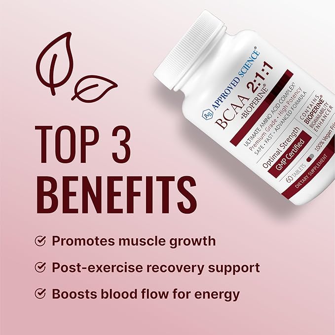 Approved Science BCAA Supplement - 180 Tablets - 2400mg - Increase Performance and Enhance Muscle Development - L-Leucine, L-Isoleucine, L-Valine - Made in USA, Non-GMO