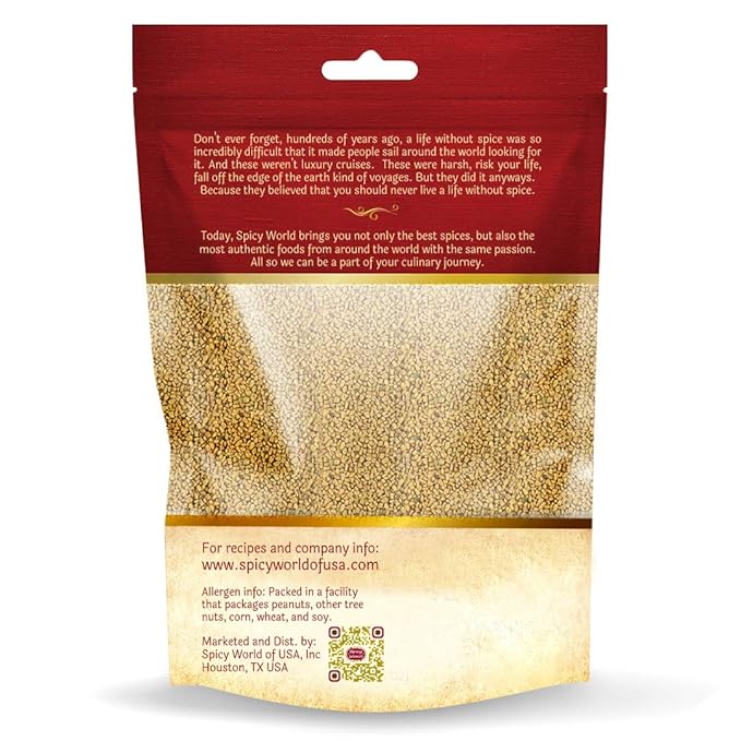 Spicy World Fenugreek Seeds (Methi) 7 Ounce Bag - All Natural & Pure - Resealable Bag