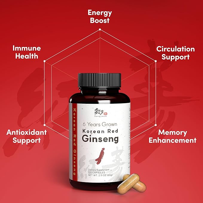 Korean Red Ginseng (6-Year Root) (Enhanced Ginsenoside) 120 Vegan Capsules