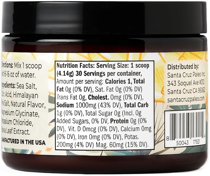 Santa Cruz Paleo Electrolyte Powder Lemonade with Himalayan & Sea Salt, Magnesium, Potassium, Sugar-Free, 30 Servings
