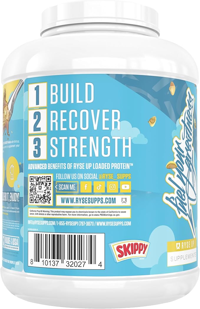 Ryse Loaded Protein Powder - Skippy Peanut Butter - 25g Whey Protein Isolate & Concentrate with Prebiotic Fiber & MCTs - Low Carb, Low Sugar, Digestive-Friendly - 54 Servings / 4 lb Tub