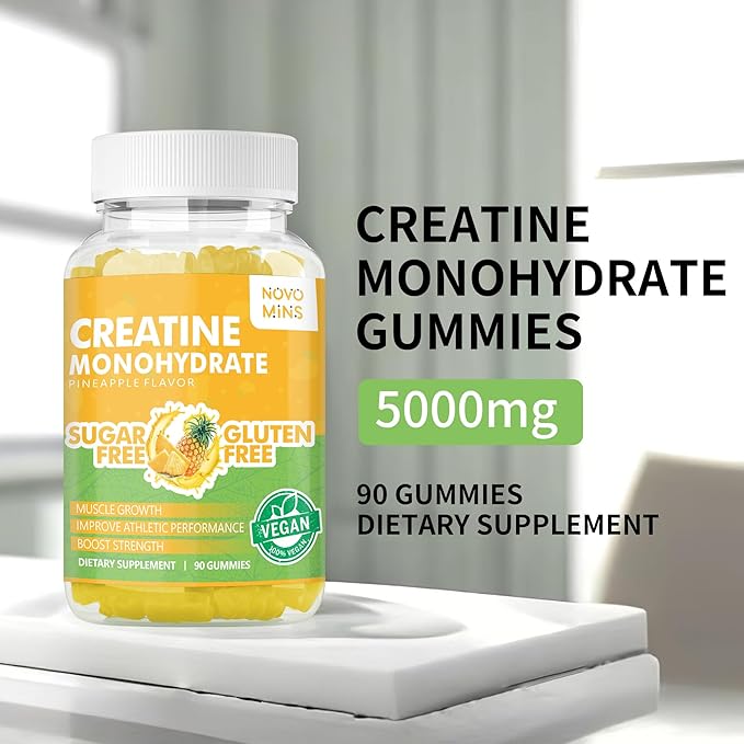 Creatine Monohydrate Gummies for Men & Women, Chewables Creatine Monohydrate for Muscle Strength, Muscle Builder, Energy Boost, Pre-Workout Supplement(90 Count)-Pineapple Flavor.