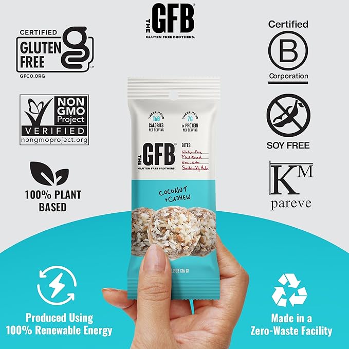 The GFB Coconut Cashew Protein Bites - Gluten Free, Plant Based, Non GMO, Sustainably Made – Ridiculously Tasty, Healthy, Vegan, Protein Energy Balls, 1.2 oz (10 count)
