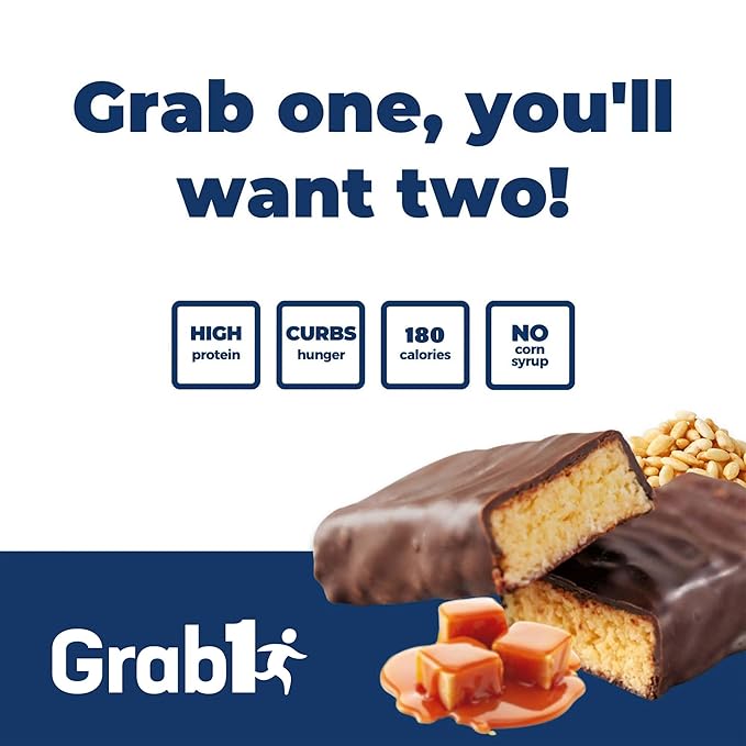 Grab1 Sugar Free Protein Bars, Caramel Crunch (3 Pack- 12 Bars) | Delicious and Nutritious | Low Calorie | Only 1g Sugar
