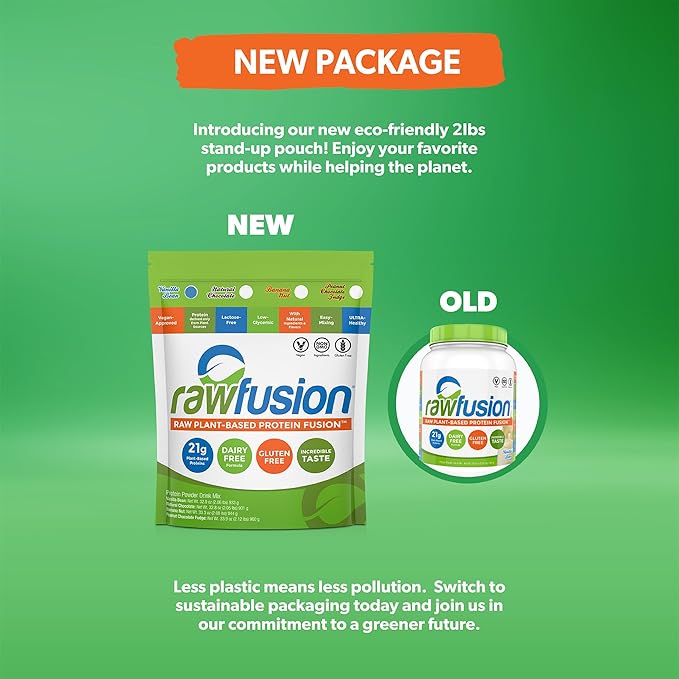 Rawfusion Vegan Protein Powder, Vanilla Bean – 30 Servings, 21g Plant-Based Protein, Low Net Carbs, Non-Dairy, Gluten-Free, Soy-Free, Kosher, Non-GMO, 2.06lbs